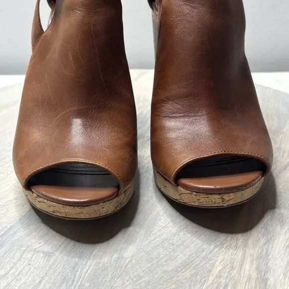 RALPH LAUREN Cognac Leather Open Toe Back Logo Zip FIANA Booties Size 8B - Picture 2 of 9